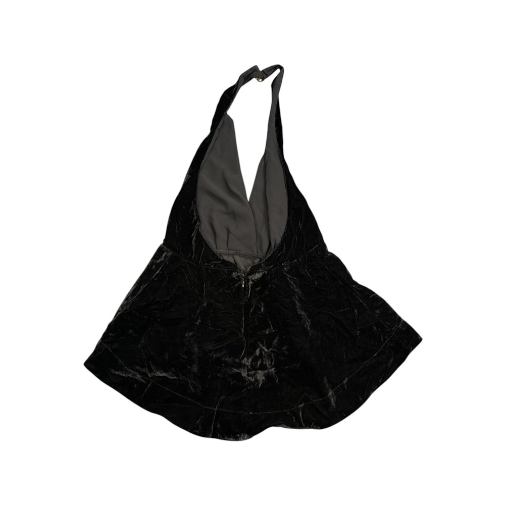 Express Black Velvet Halter Top Deep V-Neck Babydoll Party Blouse Size 6 - Picture 2 of 5
